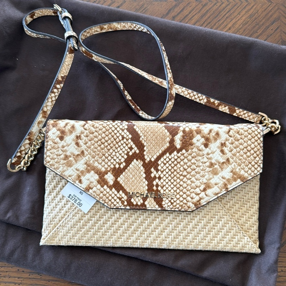 Michael Kors straw python capsule envelope clutch.